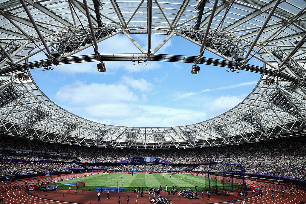 The general view shows London Stadium during the IAAF Diamond League athletics competition in London on July 18, 2026